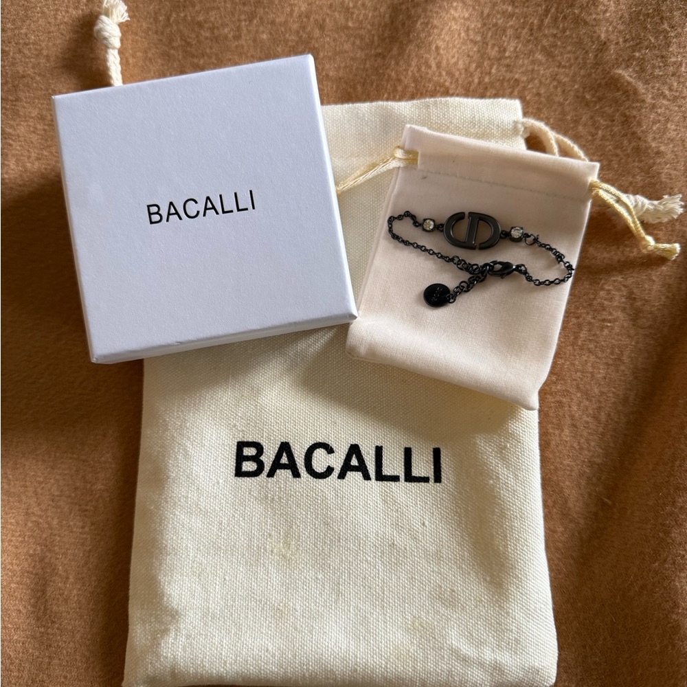 Bacalli Christian Dior Black Chain Bracelet with Logo